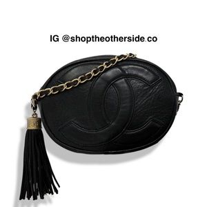 Chanel Vtg Tassel Logo Camera Lambskin Mini Black